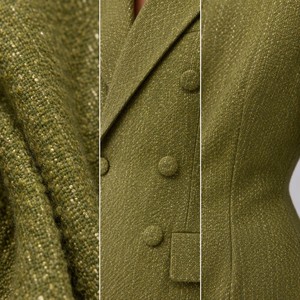 Completo da <span class=keywords><strong>Donna</strong></span> Verde Oliva Doppiopetto, <span class=keywords><strong>Blazer</strong></span> con Risvolto a Punta e Pantaloni a Gamba Larga, <span class=keywords><strong>Tweed</strong></span> Business Personalizzato OEM/ODM - Product Image 6