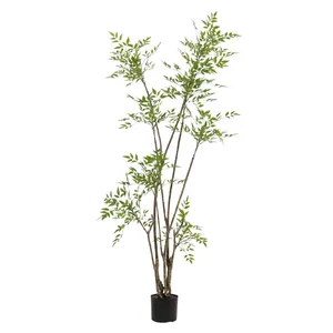 Bonsái Artificial Nandina Faux planta de bambú en maceta plantas de casa artificiales para jardín hogar Oficina baño Decoración