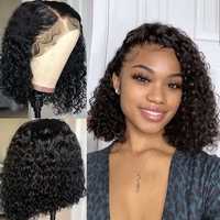 Perruque Courte Bob Pixie Ondulée Naturelle Noire avec Dentelle Transparente 13x4, Cheveux Humains Remy, Perruque Lace Front pour Femmes Noires
