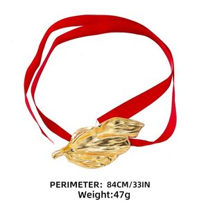 Simple Vintage Red Fabric Ribbon Rope Chain Gold Color Leaf Choker Necklace Party <strong>Wedding</strong> Women Accessories <strong>Gifts</strong> <strong>for</strong> <strong>Friend</strong> - Product Image 6