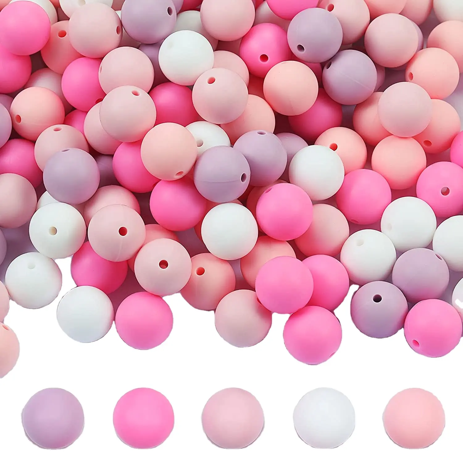 Promise Babe Round Silicone Beads Mix Color Silicone Teething Beads 15mm DIY Supplies BPA Free