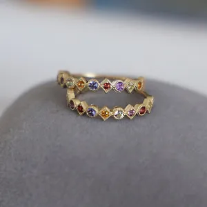 Arco Iris de oro de Zirconia cúbica de plata esterlina 925 Vintage ajustable anillos para las mujeres de lujo joyería del compromiso de la boda