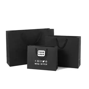 사용자 정의 인쇄 브랜드 종이 블랙 가방 맞춤형 스탬핑 로고 부티크 쇼핑 가방