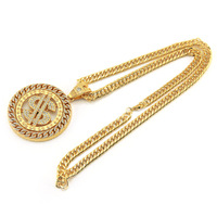 Collier argent plaqué or glacé Hip Hop Twist Link Collier Dollar Money Shape Collier rappeur HipHop Bijoux