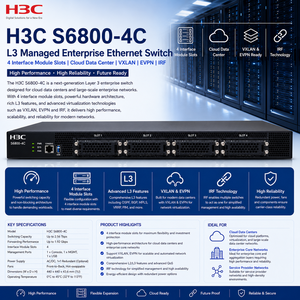 H3C S6800-4C LS-6800-4C-H1 L3อีเธอร์เน็ตสำหรับองค์กรที่มีการจัดการสวิตช์โมดูลอินเทอร์เฟซ4ช่องศูนย์ข้อมูลคลาวด์ VXLAN evirf - Product Image 2