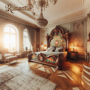 โครงเตียงไม้เนื้อแข็งสไตล์คลาสสิกอียิปต์ แกะสลักด้วยมือ หรูหรา ปรับระดับได้ ขนาดคิงไซส์ คุณภาพสูง สไตล์โบราณ ขนาดแคลิฟอร์เนียคิง - Product Image 1