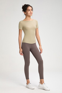 SUHE TS-011 Athena Top de Yoga de Manga Corta con Hombros Descubiertos, Color Sólido, Ropa Deportiva para Mujer - Product Image 6