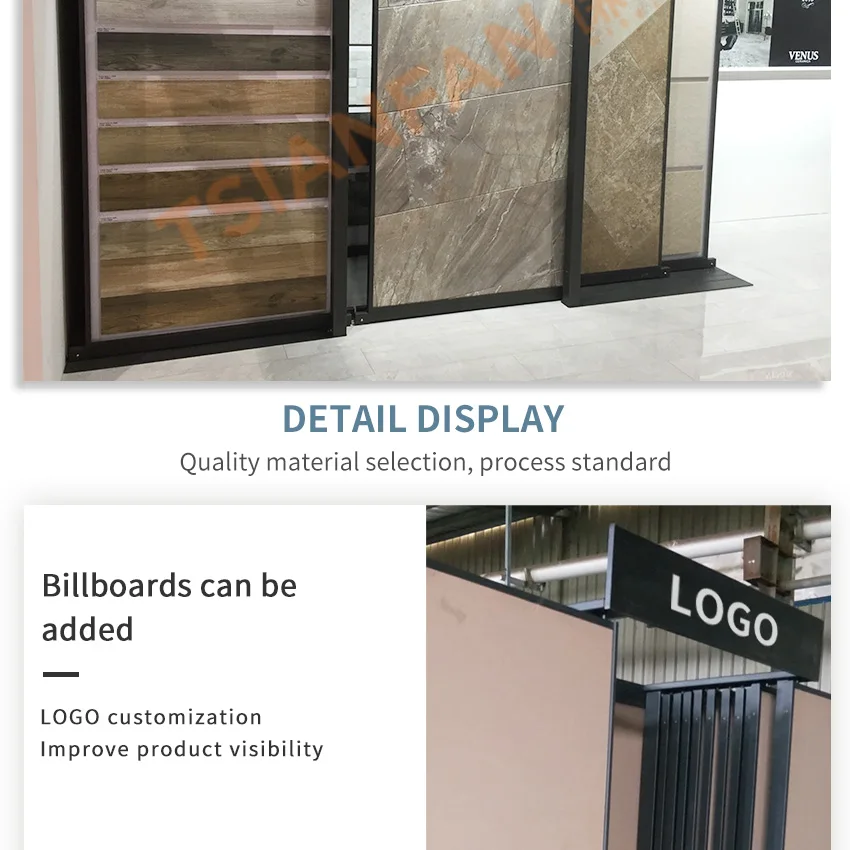 Tsianfan Custom Slab Granite Panel Multi-Format Marble Frame Rail Sliding Stone Displays Stand Large Tiles Display Rack