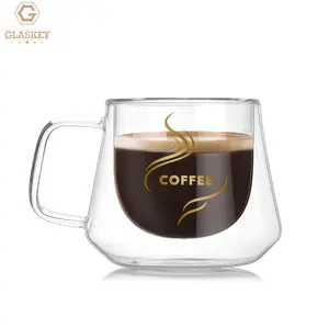 Cangkir kopi dinding ganda, gelas kaca, perlengkapan Espresso, teh kopi, cangkir Latte aman untuk pencuci piring