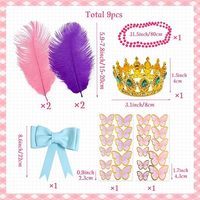 Ensemble de 9 décorations de gâteau d'anniversaire de princesse, couronne, papillon, plume, nœud, décorations de gâteau, fournitures de fête, ensemble de décoration de gâteau
