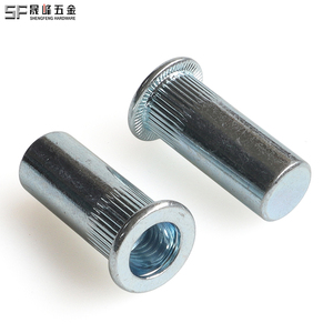 Écrous à riveter à trou <span class=keywords><strong>aveugle</strong></span> en acier au carbone, zingués bleu-blanc, à tête plate moletée, classe 4.8 6.8, métriques/im impériales, pour l'industrie générale - Product Image 1