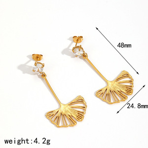 ต่างหูรูปใบแปะก๊วยแบบกลวง โทนสีทอง ประดับเพชรซิร์คอน สแตนเลสสตีล สำหรับใส่ทุกวัน - Product Image 5