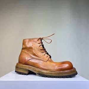 Men's Vintage Washed Leather Ankle <b>Boots</b> Handmade Distressed <b>Boots</b> Chunky Platform Lace-up <b>Work</b> <b>Boots</b> Non-slip Outsole Shoes - Product Image 2