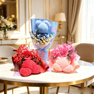 Vendita all'ingrosso <span class=keywords><strong>di</strong></span> fabbrica: Scatola fatta a mano in amido <span class=keywords><strong>di</strong></span> mais con orsetto, sapone, bouquet <span class=keywords><strong>di</strong></span> rose, <span class=keywords><strong>fiori</strong></span> secchi - Il miglior regalo romantico per ogni occasione - Product Image 5