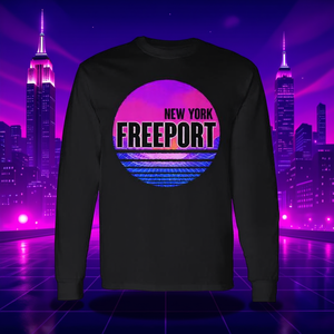 Freeport Vaporwave New York T-shirt a maniche lunghe dal design retrò, vestibilità unisex - Product Image 3
