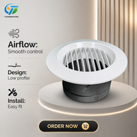 Grille d'aération ronde réglable à fixation au plafond, en plastique ABS blanc, avec lamelles droites et fixation à ressort, pour systèmes CVC