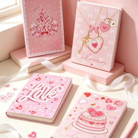 Carnet personnalisé en PU imprimé, motif cœur rose, gaufrage UV, reliure cousue, 170*240mm, 88 feuilles, 4 designs variés, sous film rétractable, journal en PP