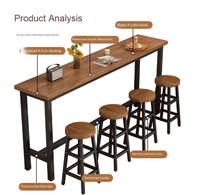 Ensemble table et chaises murales modernes en bois massif et structure en fer pour usage commercial, idéal pour balcon, salon de thé, ou espaces étroits (table longue à bord fin)