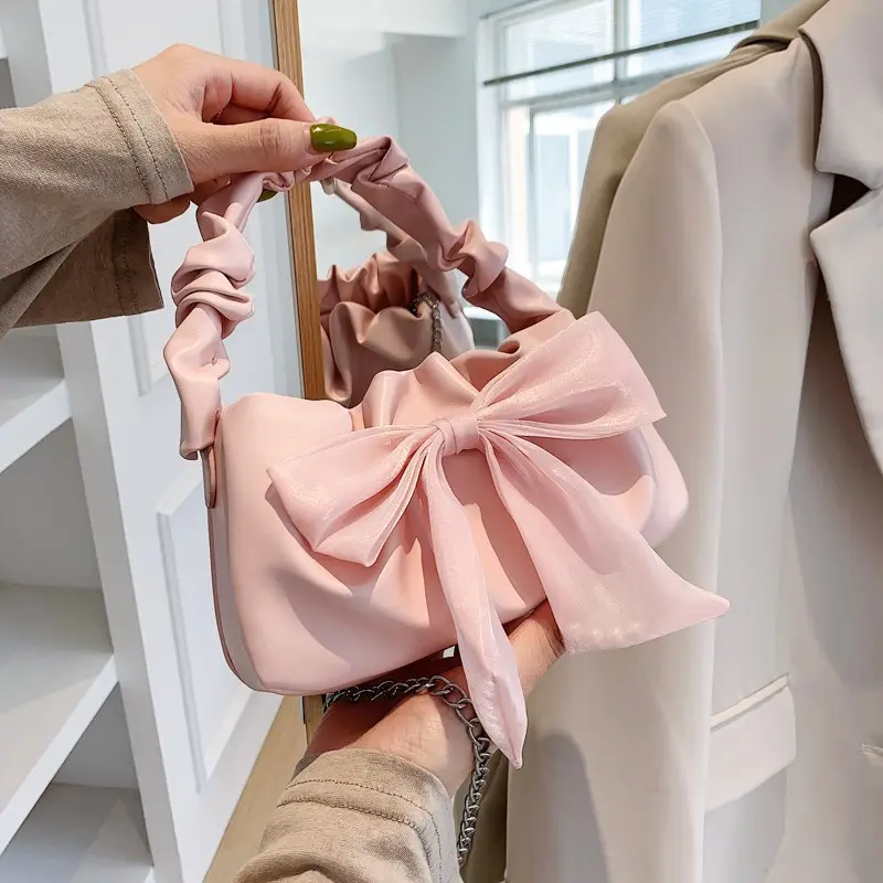 공황 구매 여성 가방 2023 틈새 디자인 우아한 큰 활 장식 패션 핸드백 달콤한 소녀 휴대용 작은 사각형 가방