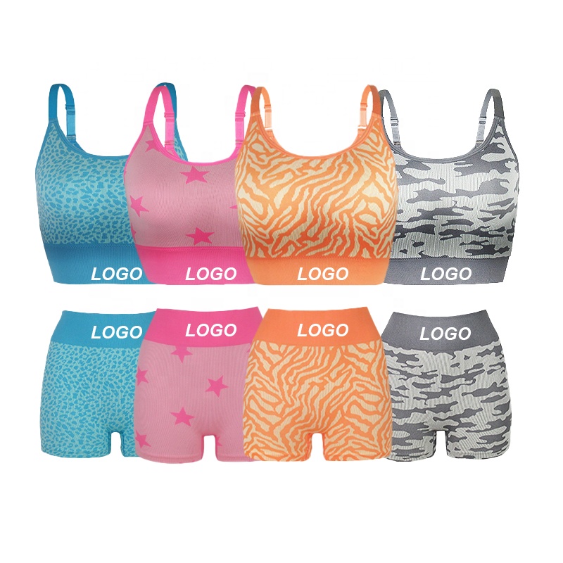 2021 комплекты для йоги из двух предметов с логотипом на заказ, бесшовный нейлоновый спортивный бюстгальтер с высокой талией для фитнеса, шорты-шорты, комплект для йоги