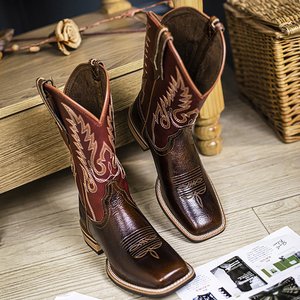 Vente en gros <span class=keywords><strong>de</strong></span> bottes <span class=keywords><strong>de</strong></span> cow-boy en cuir <span class=keywords><strong>de</strong></span> vache fille Goodyear Welt bout carré femmes bottines <span class=keywords><strong>de</strong></span> Style occidental chaussures durables - Product Image 5