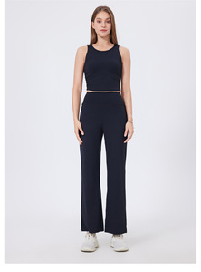 Pantalones de yoga de cintura alta y pierna ancha para mujer al por mayor con bolsillo trasero, efecto levantacola, pantalones rectos para gimnasio, pilates y deportes casuales - Product Image 4