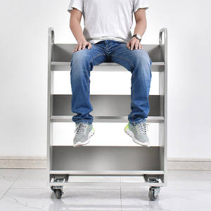 Carrito de biblioteca metálico Three Arrows con escalera rodante de 3 escalones - Product Image 1