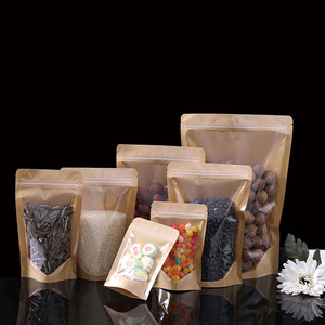 Custom Doypack Ziplock Brown White Kraft Craft Paper Standing up <b>Pouches</b> Food Packaging Zipper Bags With Window - Product Image 1
