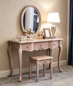 Luxury European Carved Solid Wood <b>Vanity</b> Set with Oval Mirror , Storage Champagne <b>Makeup</b> Desk for Bedroom Dressing Table - Product Image 2