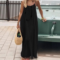 Nouvelle Robe Longue Décontractée d'Été 2026 pour Femme, à Bretelles, Dos Nu, Col Rond, Élégante et Haut de Gamme, en Polyester et Spandex Tricoté