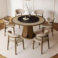Fuchuang Song Massivholz Runder Esstisch Stuhl-Set mit Drehplatte Moderner Umweltfreundlicher 4-Sitzer Esstisch für Zuhause