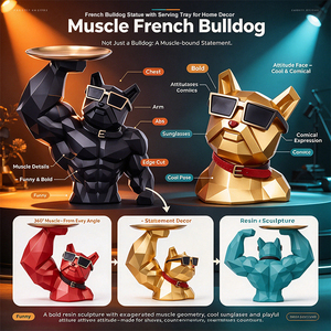 Statue de bouledogue français en résine, figurine décorative de table avec plateau de service et rangement pour entrée de maison, boutique, <span class=keywords><strong>hôtel</strong></span> - Product Image 2