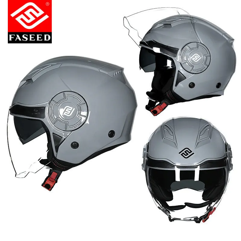 Faseed-casco de seguridad eléctrico para hombre y mujer, accesorio de protección para las cuatro estaciones, con lente doble, cara abierta, para motocicleta