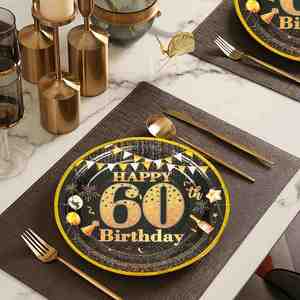 FDA Approved 60th Birthday Party Supplies 9-inch Round <b>Disposable</b> White Board 350gsm CMYK Disposal Paper <b>Plate</b> - Product Image 2
