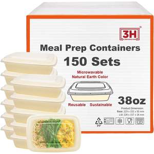 กล่องเตรียมอาหารแบบใช้ซ้ำได้ [150 ชิ้น, 38 ออนซ์] กล่องใส่อาหารแบบพกพาพร้อมฝาปิด - ปลอดสาร BPA, ใช้กับไมโครเวฟ/เครื่องล้างจาน/ช่องแช่แข็งได้ - Product Image 1