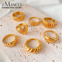 Ensemble de bagues pour femme EMANCO en acier inoxydable plaqué or 18 carats à texture coquillage, idéal pour mariage, fiançailles, rendez-vous décontracté, vente en gros et dropshipping