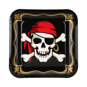 Assiette en papier écologique jetable carrée, motif bateau pirate squelette, enduite de qualité alimentaire, de qualité commerciale, pour snacks et pain - Product Image 2