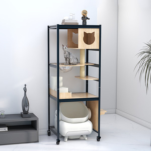Estantes montados en la pared multifunción modernos elegantes con pista <span class=keywords><strong>de</strong></span> escalada <span class=keywords><strong>de</strong></span> sisal Casas <span class=keywords><strong>de</strong></span> madera <span class=keywords><strong>para</strong></span> mascotas respetuosas con el medio ambiente - Product Image 3