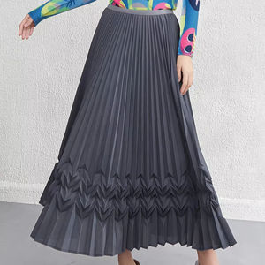 Best Quality New Fashion <b>Women's</b> Casual Elastic Waist A-Line Ankle-Length <b>Skirt</b> Solid Color Pleated Embroidery Button Breathable - Product Image 1