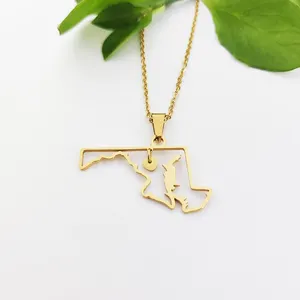 18K Goud Zilver Land Kaart Charme Hanger Maryland Staat Kaart Ketting Sieraden