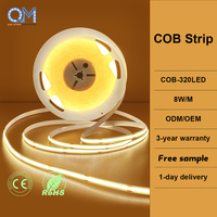Bande lumineuse LED COB sans points CRI90+ 320 LED/m 12V 24V 10M, ruban flexible haute densité pour rétroéclairage TV et armoire