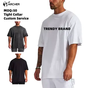 Áo Thun Trống 100% Cotton Tùy Chỉnh Áo Thun Ngoại Cỡ Thêu LOGO Tùy Chỉnh Áo Thun Nam Dáng Ngang Vai Màu Trắng Trơn Bằng Cotton