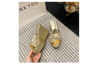 The Latest Hot Selling 2023 Fashion Breathable Outdoor Wedge Heel <b>Sequin</b> Bow High Heels Sexy Sandals - Product Image 5