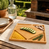 Planche à découper en bambou avec compartiments, planche à découper multifonctionnelle avec plateaux intégrés pour la préparation culinaire