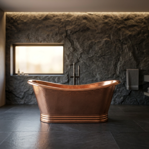 Baignoire autoportante en cuivre ovale, baignoire en métal artisanale classique sans couvercle pour la maison, l'hôtel, la salle de bain - Artisanat indien - Product Image 3
