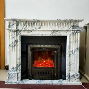 Chimenea Moderna de Piedra Fundida con Marco de Mármol Blanco Calacata Viola Tallado a Mano, Instalación Independiente para Hoteles - Product Image 1