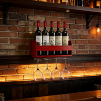 Porte-vin en bois pour mur, pour vin rouge et verres à pied / Idéal pour les maisons, les bars, les KTV / Indispensable pour l'exposition de vin en bois