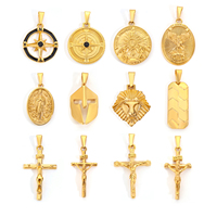 Hiphop Jésus Croix Pendentif 18K Plaqué Or Boussole Casque Charme Étanche En Acier Inoxydable Hommes Lion Collier pour La Fabrication De Bijoux