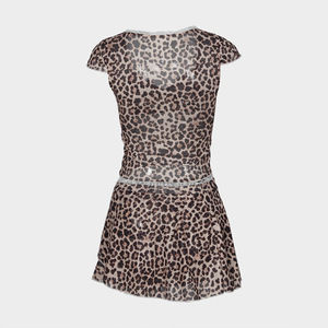 Nouvelle tenue sexy en maille à imprimé léopard à manches courtes et jupe peplum pour femmes, tendance - Product Image 4