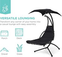 Chaise suspendue d'extérieur Chaise longue en acier incurvé Balançoire avec oreiller intégré et auvent amovible